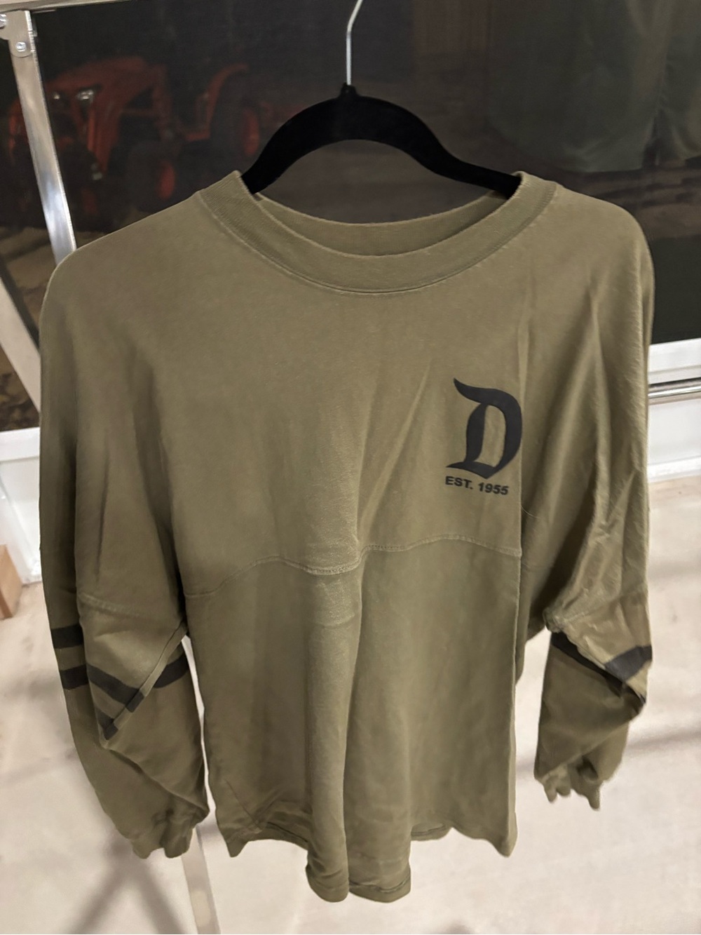 Disney Olive Green Long Sleeve Jersey with Black 'D' Logo
